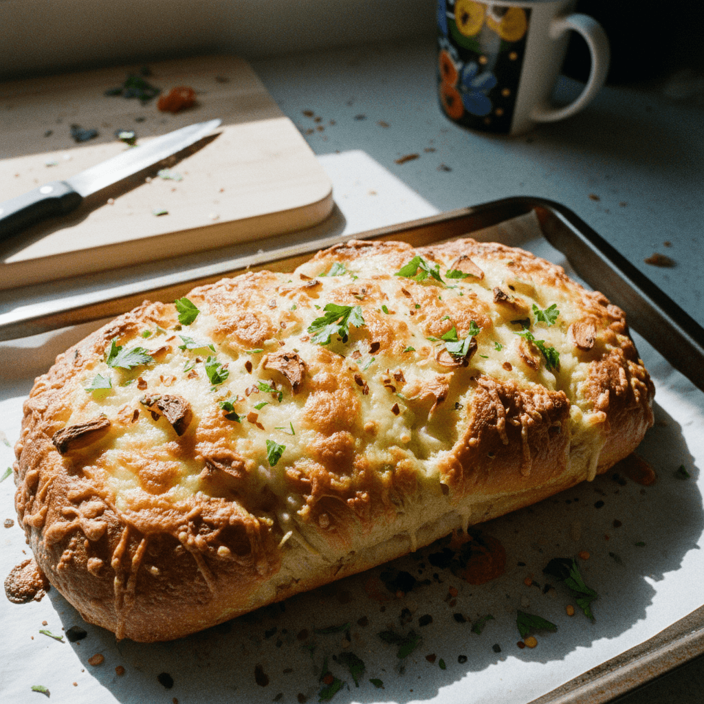 Fluffy, Crispy, Cheesy Garlic Bread