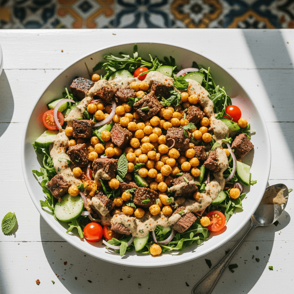 Crispy Chickpea Beef Salad