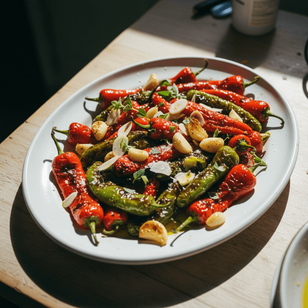 Roasted Jimmy Nardello Peppers with Garlic