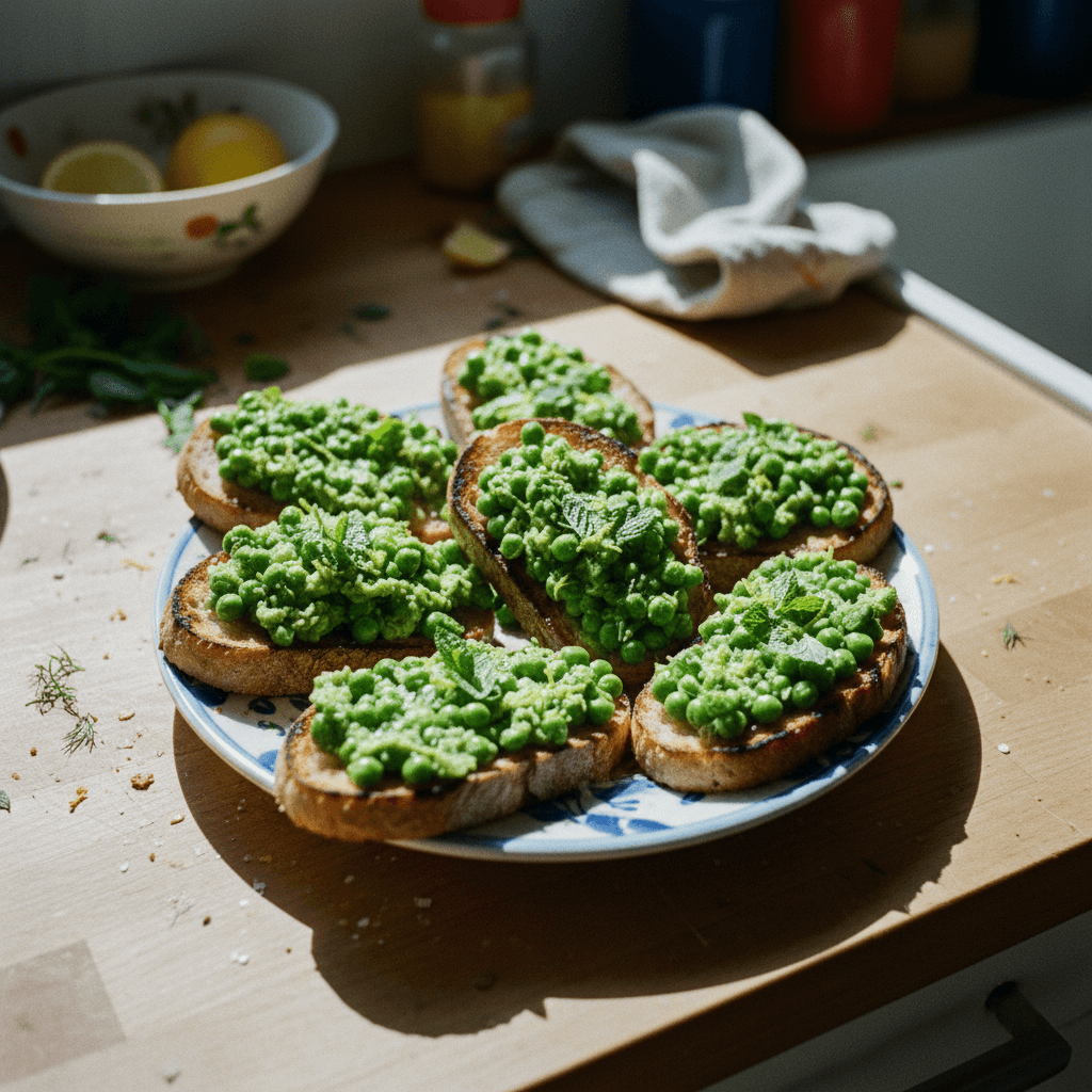 Lemon Dill Pea and Mint Bruschetta
