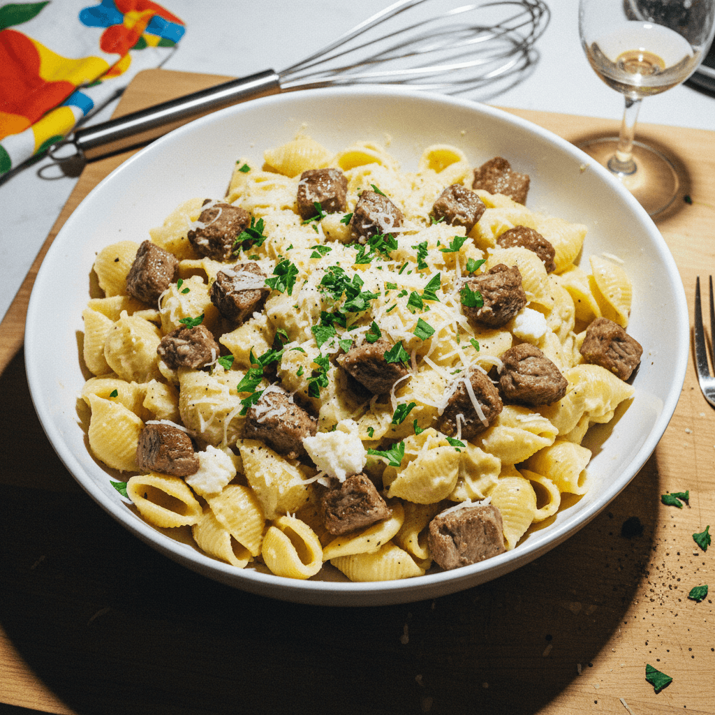 Creamy Garlic Steak Pasta