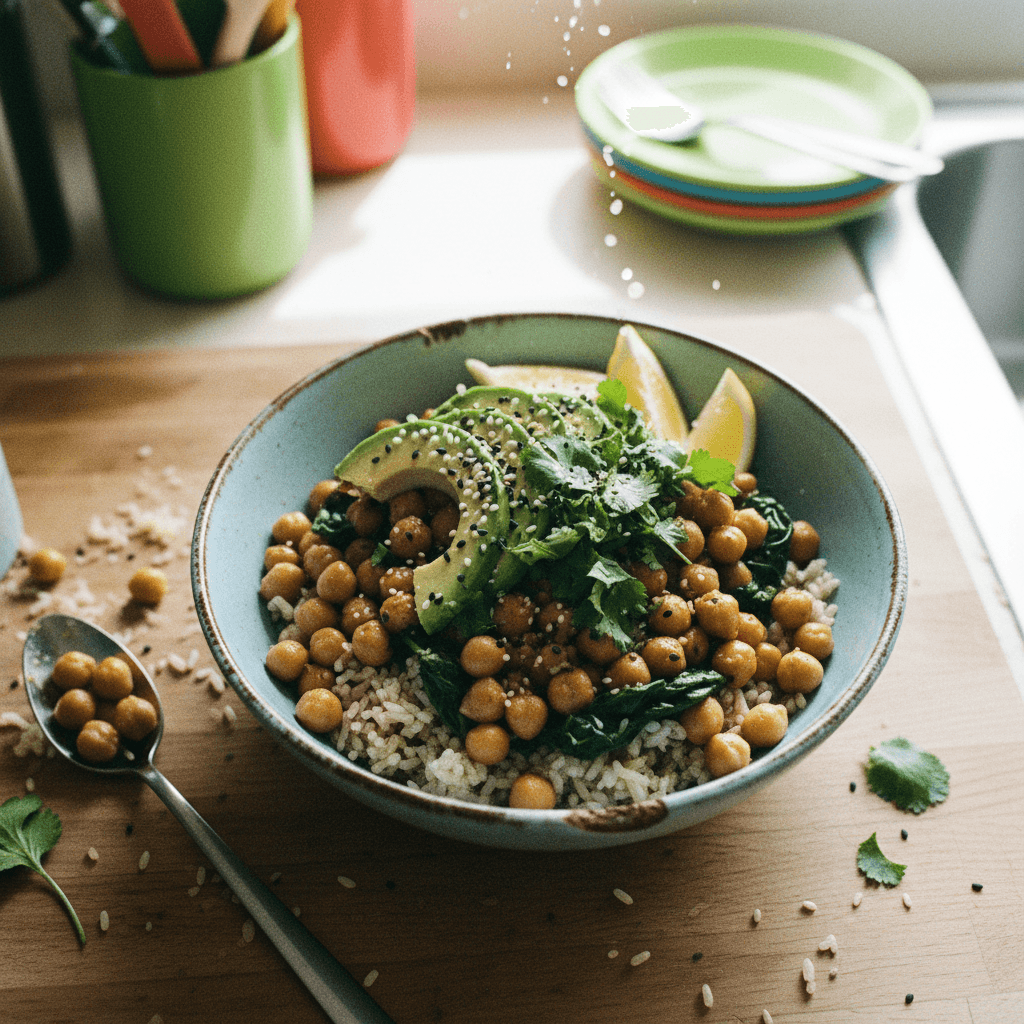 High-Fiber Garlic Spinach & Chickpea Bowl