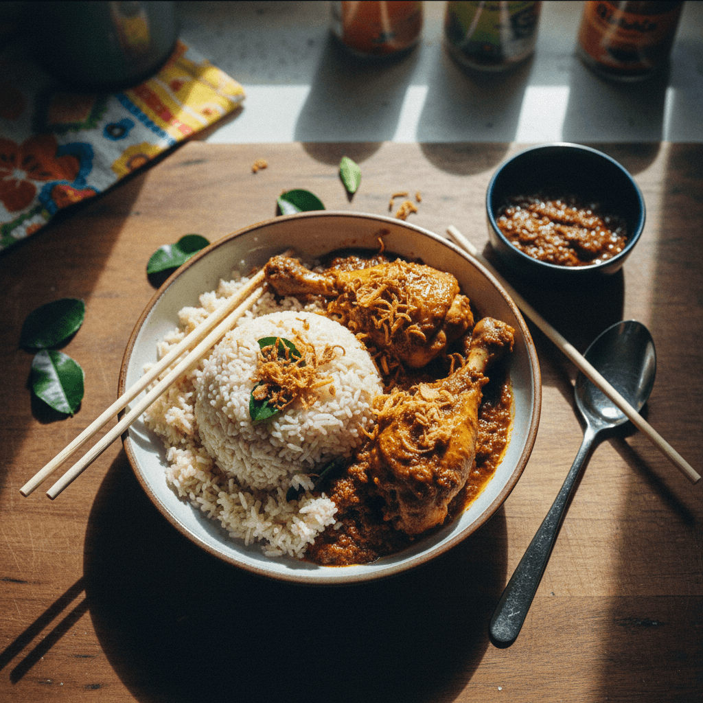 Rice Cooker Chicken Rendang & Coconut Rendang Rice