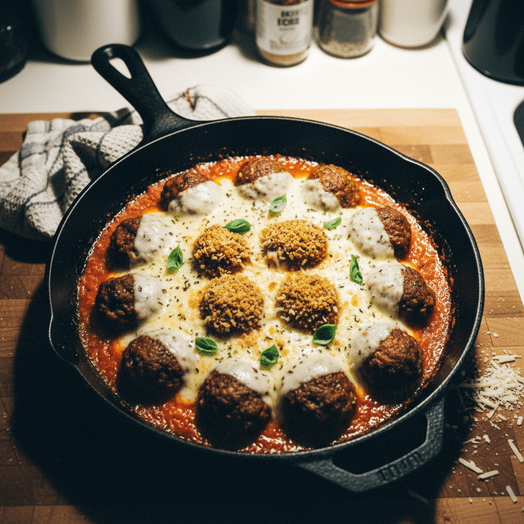 One Pan Chicken Parm Meatballs