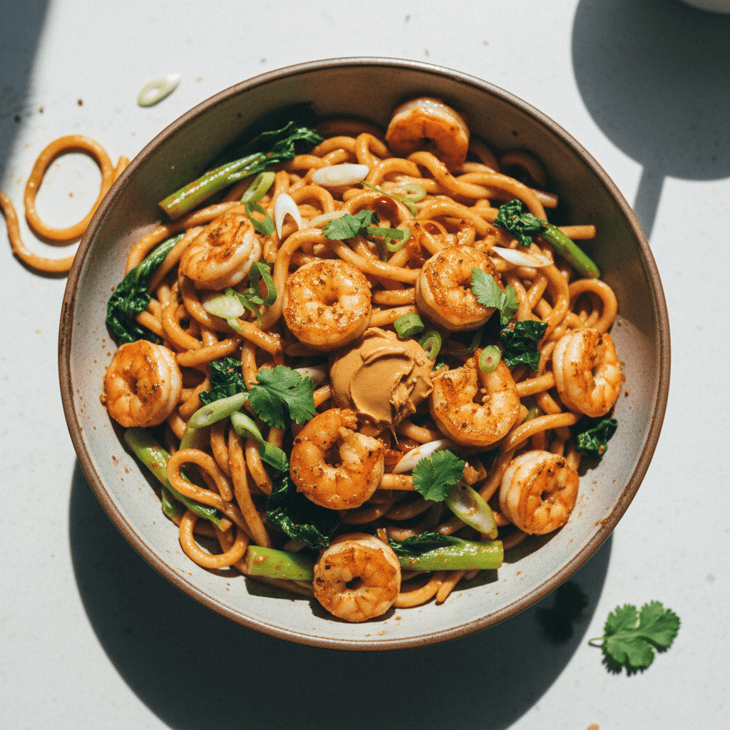 Spicy Peanut Prawn Noodles