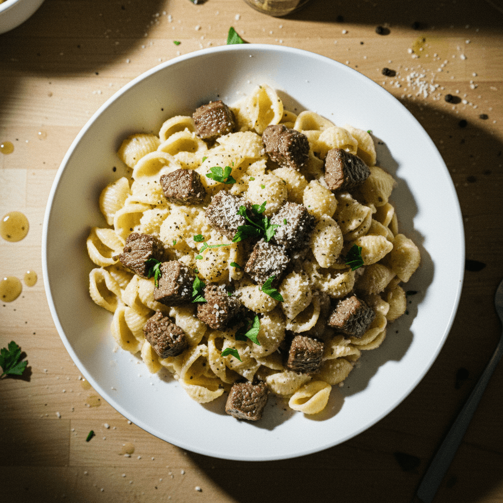 Creamy Garlic Steak Pasta