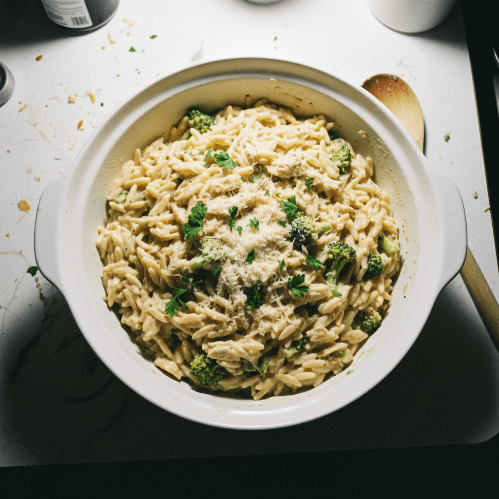 Creamy Crockpot Chicken Orzo with Broccoli