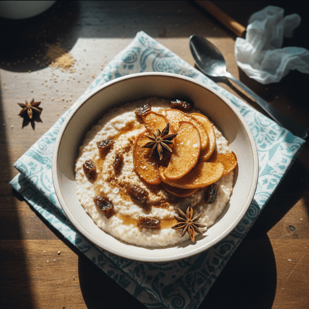 Salted Date Amaranth Porridge with Cinnamon Apples