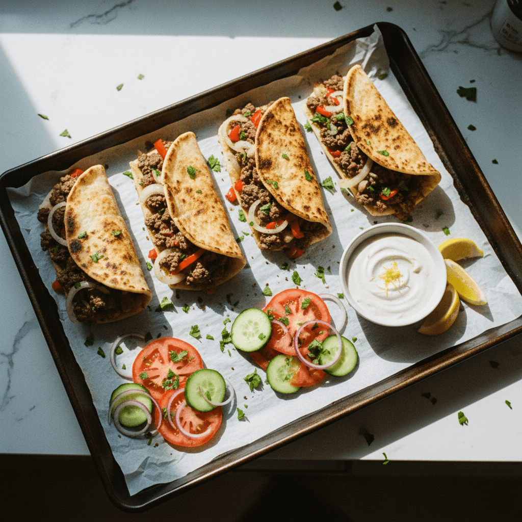 Crispy Sheet Pan Beef Kefta Wrap