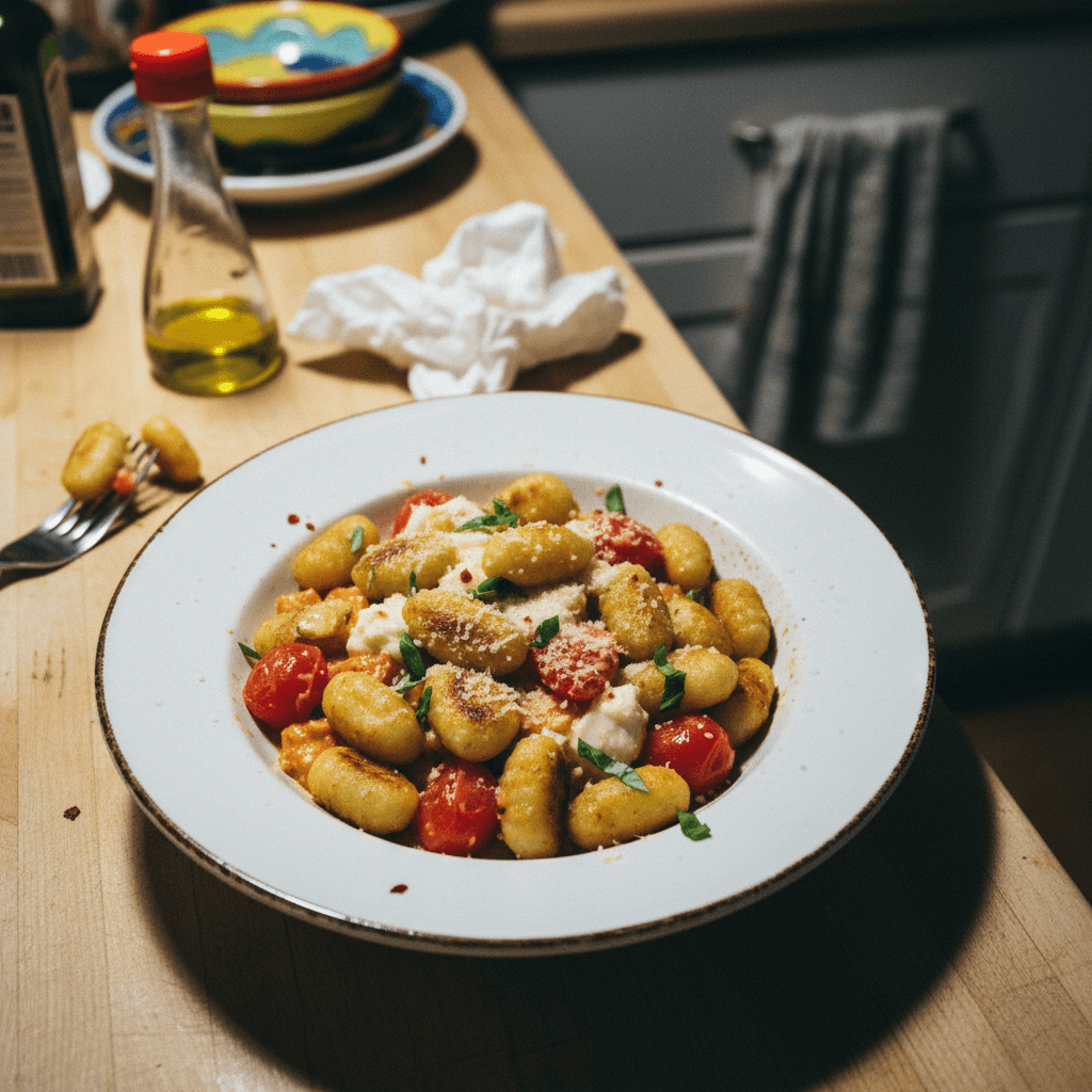 Seared Gnocchi With Garlic, Tomato & Mozzarella