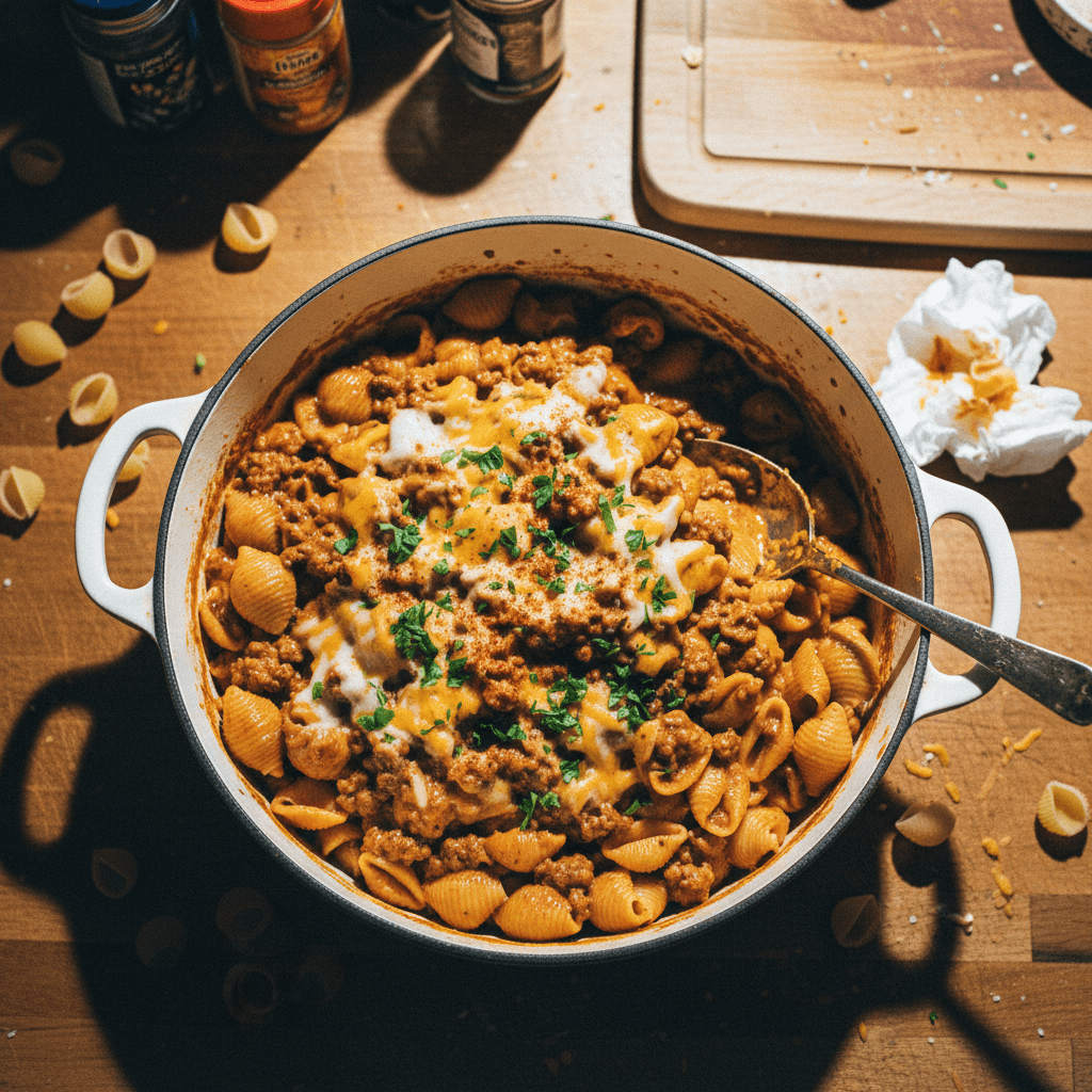 One-Pot Creamy Beef & Shells