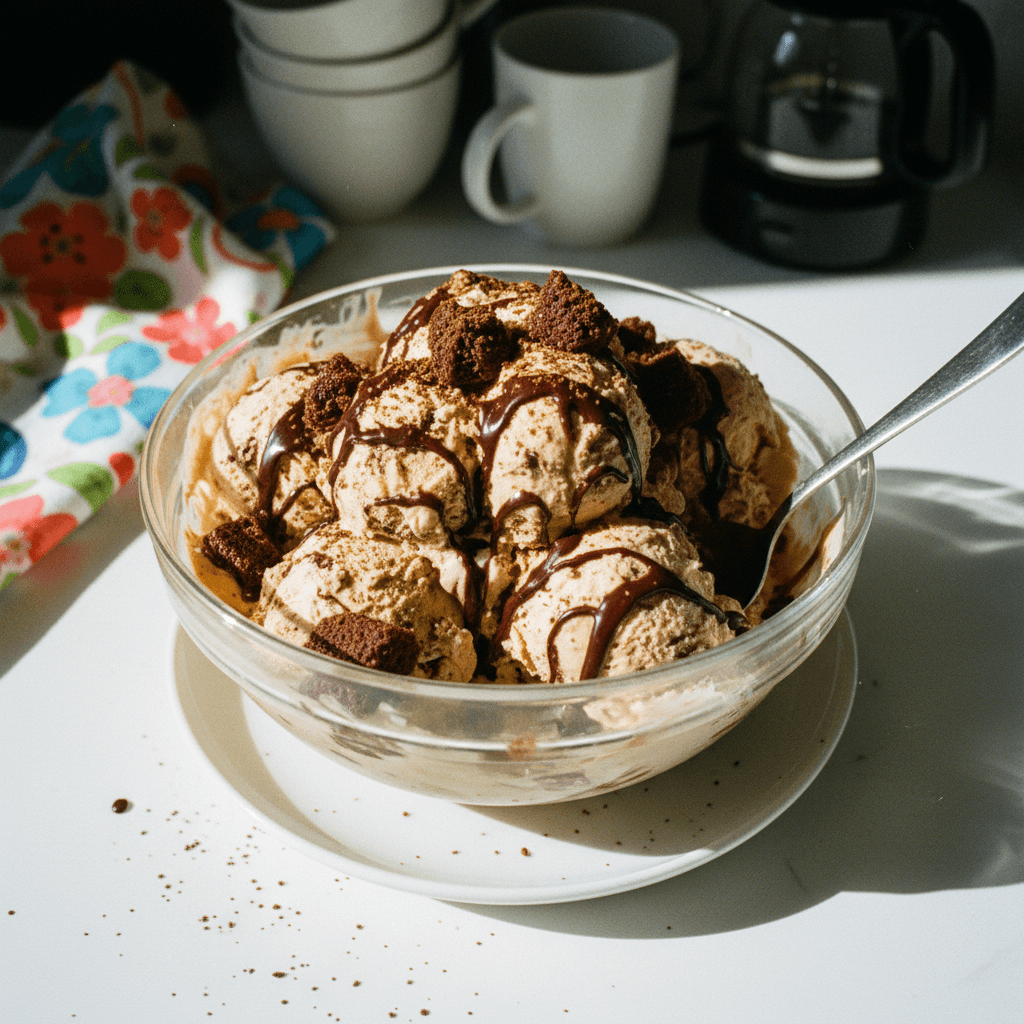 No-Churn Brownie Coffee Ice Cream